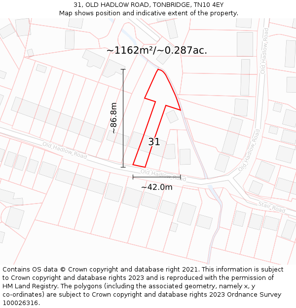 31, OLD HADLOW ROAD, TONBRIDGE, TN10 4EY: Plot and title map