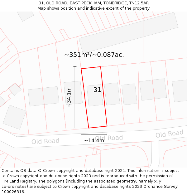 31, OLD ROAD, EAST PECKHAM, TONBRIDGE, TN12 5AR: Plot and title map