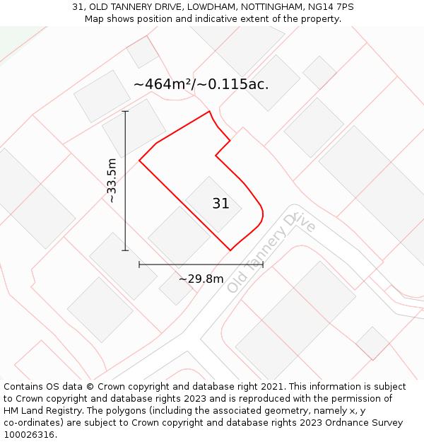 31, OLD TANNERY DRIVE, LOWDHAM, NOTTINGHAM, NG14 7PS: Plot and title map