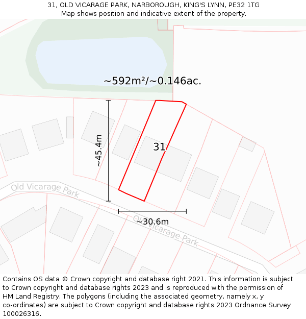 31, OLD VICARAGE PARK, NARBOROUGH, KING'S LYNN, PE32 1TG: Plot and title map