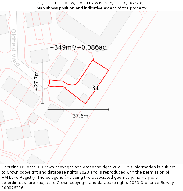 31, OLDFIELD VIEW, HARTLEY WINTNEY, HOOK, RG27 8JH: Plot and title map
