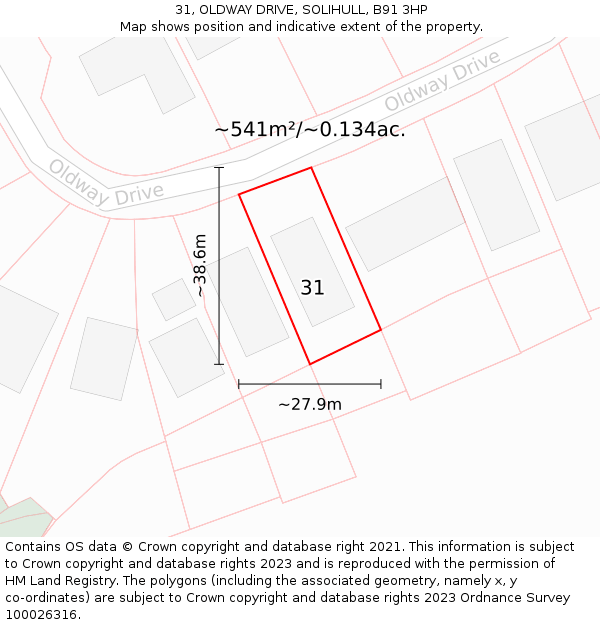 31, OLDWAY DRIVE, SOLIHULL, B91 3HP: Plot and title map