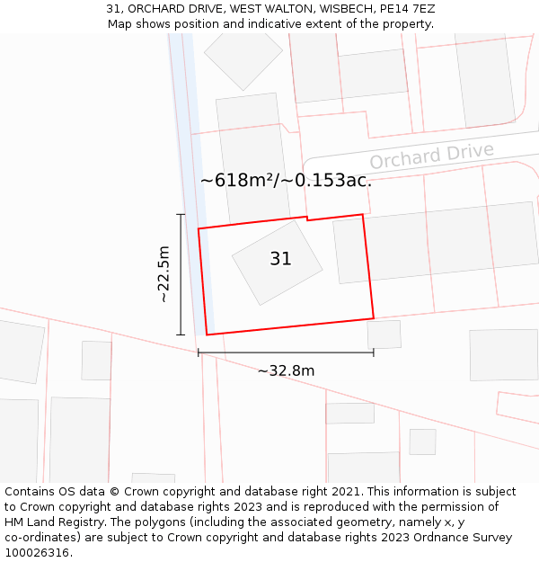 31, ORCHARD DRIVE, WEST WALTON, WISBECH, PE14 7EZ: Plot and title map