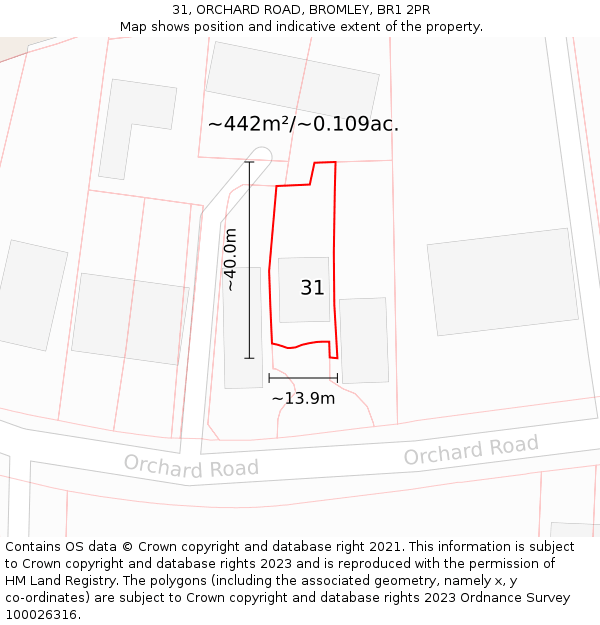 31, ORCHARD ROAD, BROMLEY, BR1 2PR: Plot and title map
