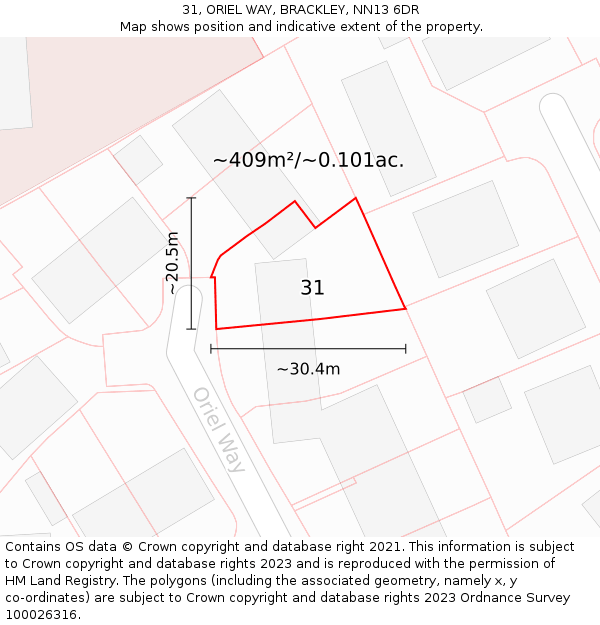 31, ORIEL WAY, BRACKLEY, NN13 6DR: Plot and title map