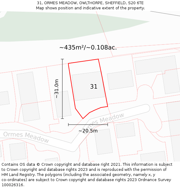 31, ORMES MEADOW, OWLTHORPE, SHEFFIELD, S20 6TE: Plot and title map