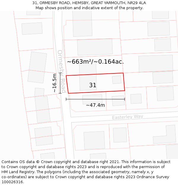 31, ORMESBY ROAD, HEMSBY, GREAT YARMOUTH, NR29 4LA: Plot and title map