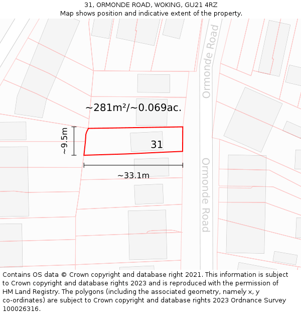 31, ORMONDE ROAD, WOKING, GU21 4RZ: Plot and title map
