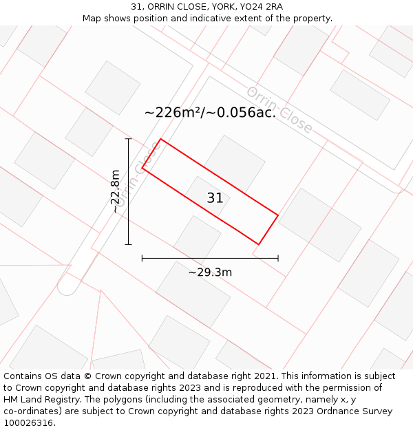 31, ORRIN CLOSE, YORK, YO24 2RA: Plot and title map