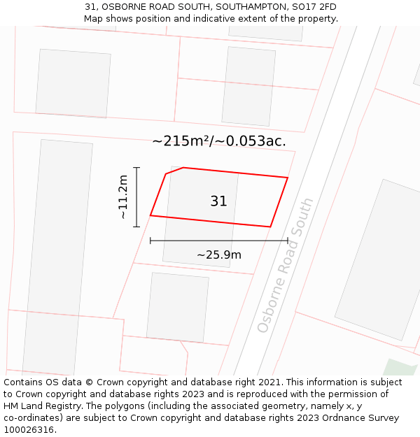31, OSBORNE ROAD SOUTH, SOUTHAMPTON, SO17 2FD: Plot and title map