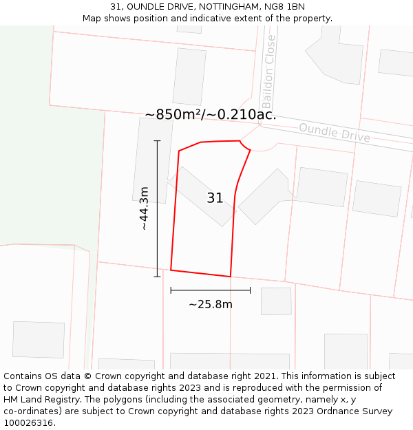 31, OUNDLE DRIVE, NOTTINGHAM, NG8 1BN: Plot and title map