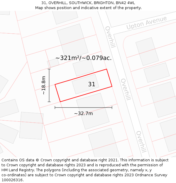31, OVERHILL, SOUTHWICK, BRIGHTON, BN42 4WL: Plot and title map