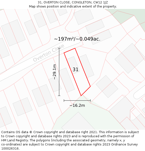 31, OVERTON CLOSE, CONGLETON, CW12 1JZ: Plot and title map