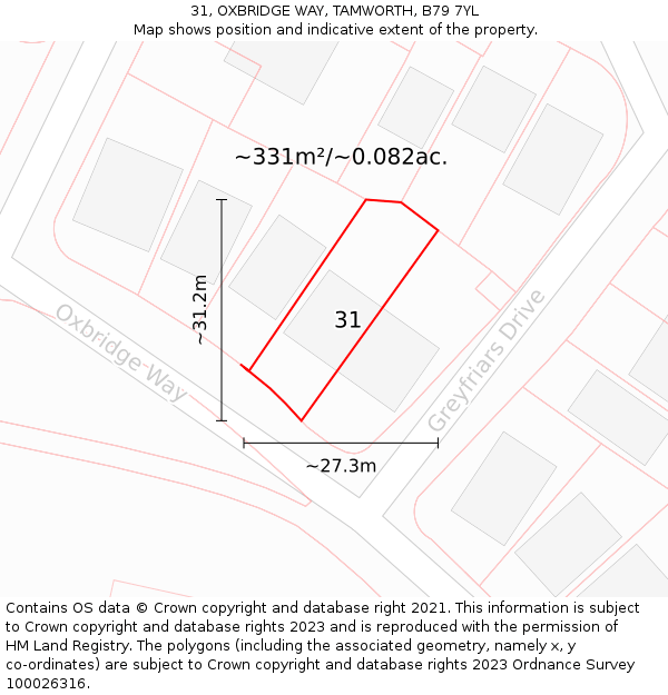 31, OXBRIDGE WAY, TAMWORTH, B79 7YL: Plot and title map