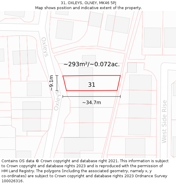 31, OXLEYS, OLNEY, MK46 5PJ: Plot and title map