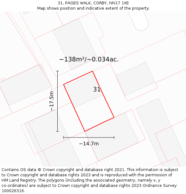 31, PAGES WALK, CORBY, NN17 1XE: Plot and title map