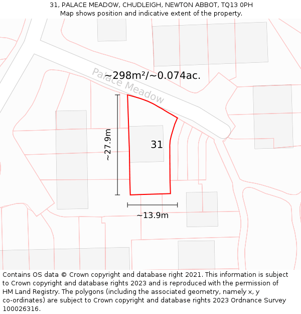 31, PALACE MEADOW, CHUDLEIGH, NEWTON ABBOT, TQ13 0PH: Plot and title map