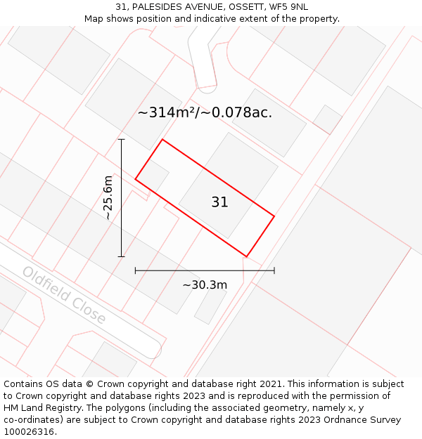 31, PALESIDES AVENUE, OSSETT, WF5 9NL: Plot and title map