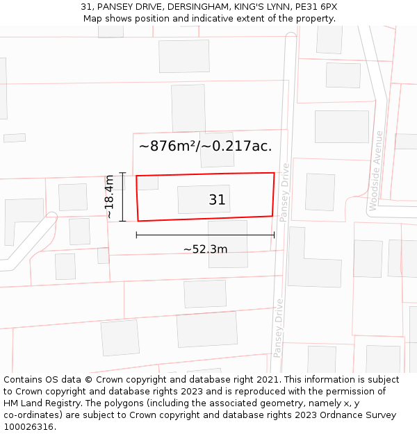 31, PANSEY DRIVE, DERSINGHAM, KING'S LYNN, PE31 6PX: Plot and title map
