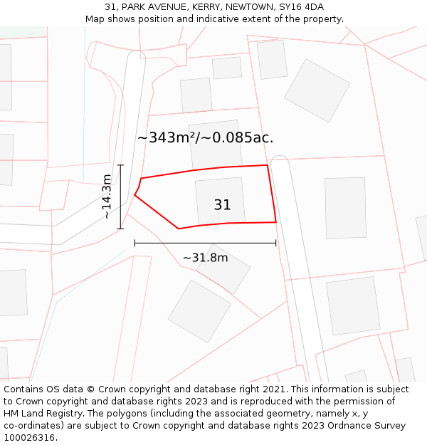 31, PARK AVENUE, KERRY, NEWTOWN, SY16 4DA: Plot and title map