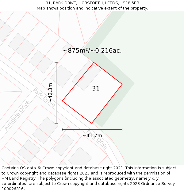 31, PARK DRIVE, HORSFORTH, LEEDS, LS18 5EB: Plot and title map
