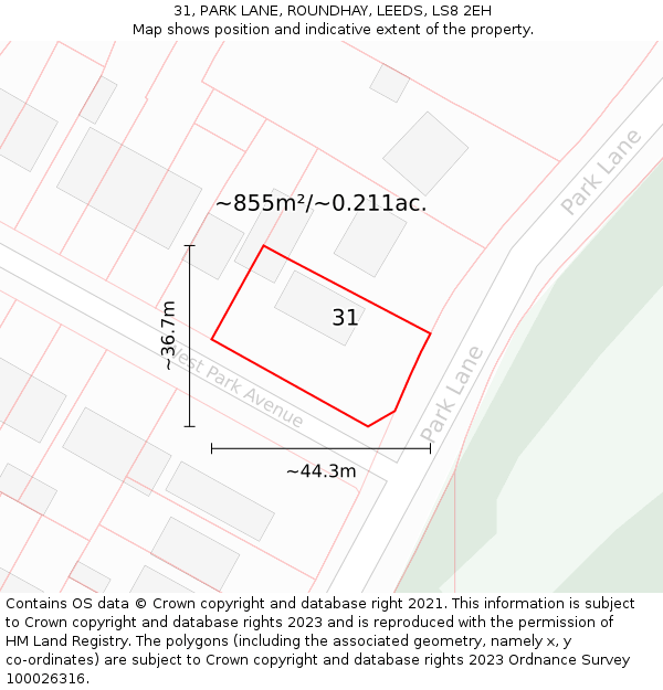 31, PARK LANE, ROUNDHAY, LEEDS, LS8 2EH: Plot and title map