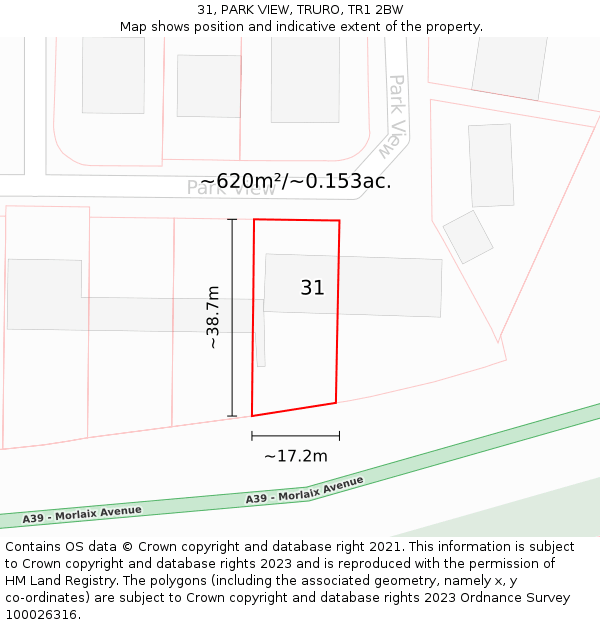 31, PARK VIEW, TRURO, TR1 2BW: Plot and title map