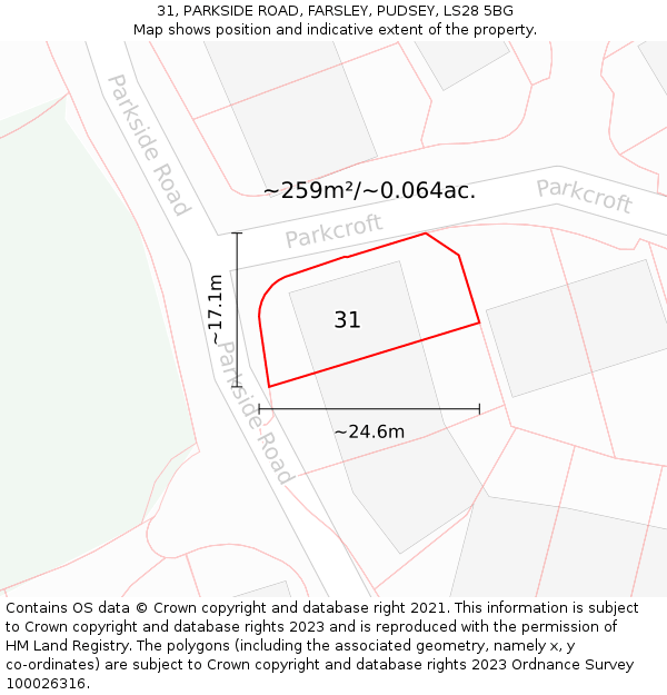 31, PARKSIDE ROAD, FARSLEY, PUDSEY, LS28 5BG: Plot and title map