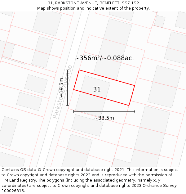 31, PARKSTONE AVENUE, BENFLEET, SS7 1SP: Plot and title map
