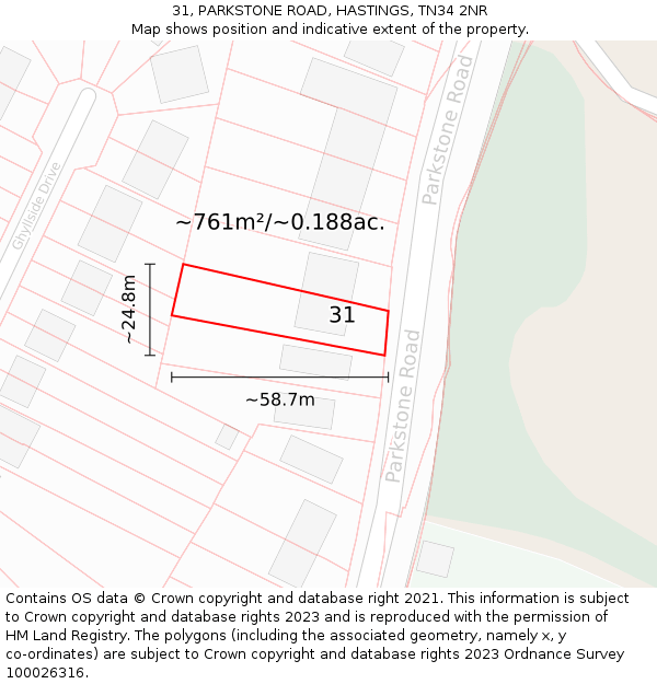 31, PARKSTONE ROAD, HASTINGS, TN34 2NR: Plot and title map