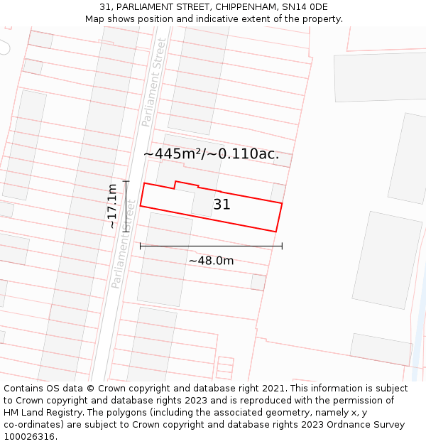 31, PARLIAMENT STREET, CHIPPENHAM, SN14 0DE: Plot and title map
