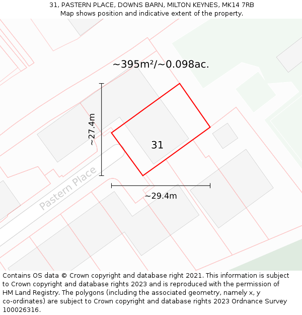 31, PASTERN PLACE, DOWNS BARN, MILTON KEYNES, MK14 7RB: Plot and title map