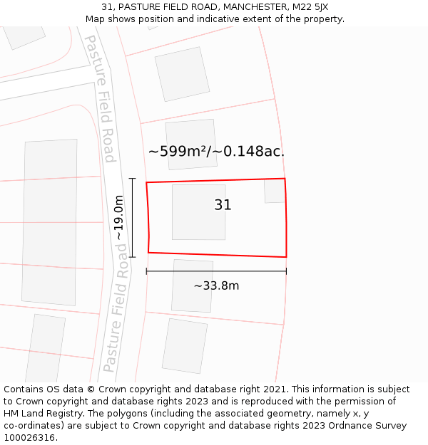 31, PASTURE FIELD ROAD, MANCHESTER, M22 5JX: Plot and title map