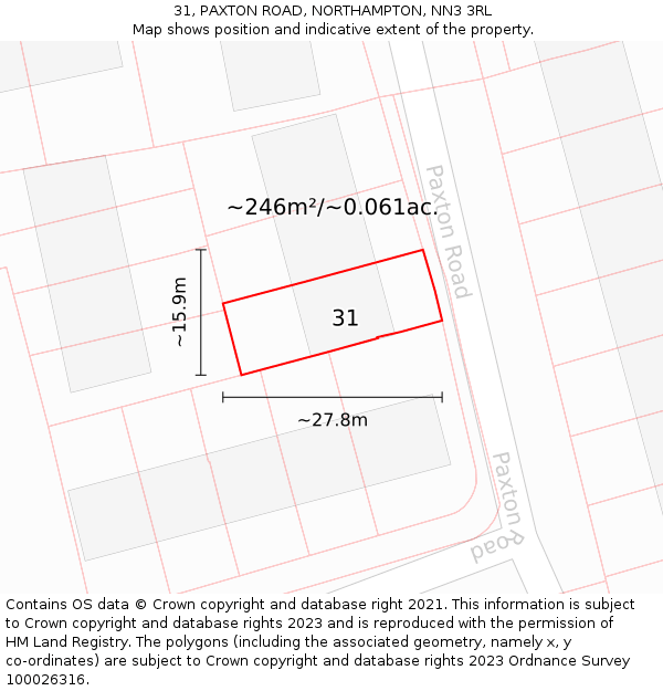 31, PAXTON ROAD, NORTHAMPTON, NN3 3RL: Plot and title map
