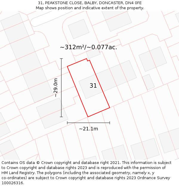 31, PEAKSTONE CLOSE, BALBY, DONCASTER, DN4 0FE: Plot and title map