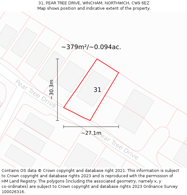 31, PEAR TREE DRIVE, WINCHAM, NORTHWICH, CW9 6EZ: Plot and title map
