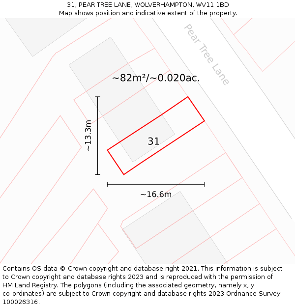 31, PEAR TREE LANE, WOLVERHAMPTON, WV11 1BD: Plot and title map