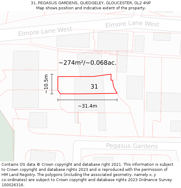 31, PEGASUS GARDENS, QUEDGELEY, GLOUCESTER, GL2 4NP: Plot and title map