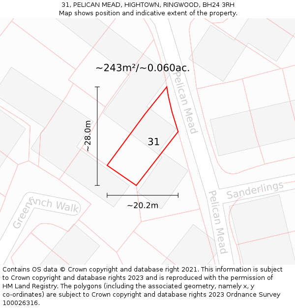 31, PELICAN MEAD, HIGHTOWN, RINGWOOD, BH24 3RH: Plot and title map