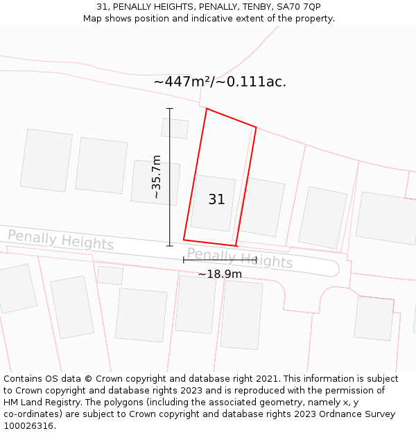 31, PENALLY HEIGHTS, PENALLY, TENBY, SA70 7QP: Plot and title map