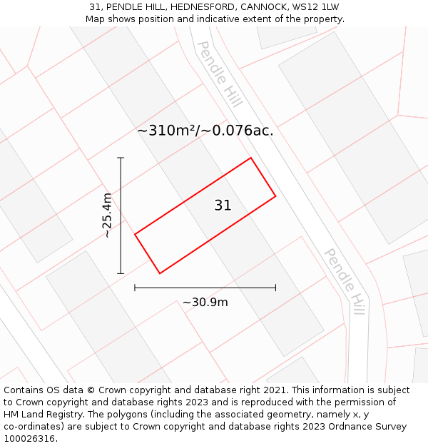 31, PENDLE HILL, HEDNESFORD, CANNOCK, WS12 1LW: Plot and title map