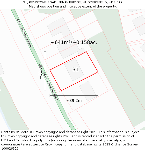 31, PENISTONE ROAD, FENAY BRIDGE, HUDDERSFIELD, HD8 0AP: Plot and title map