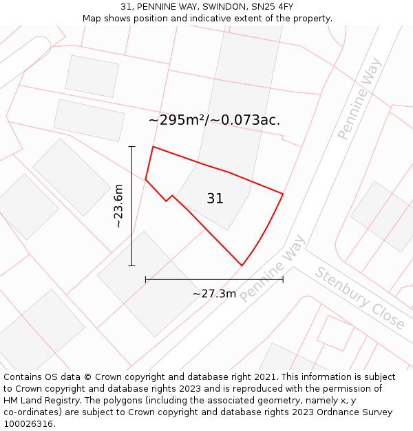 31, PENNINE WAY, SWINDON, SN25 4FY: Plot and title map
