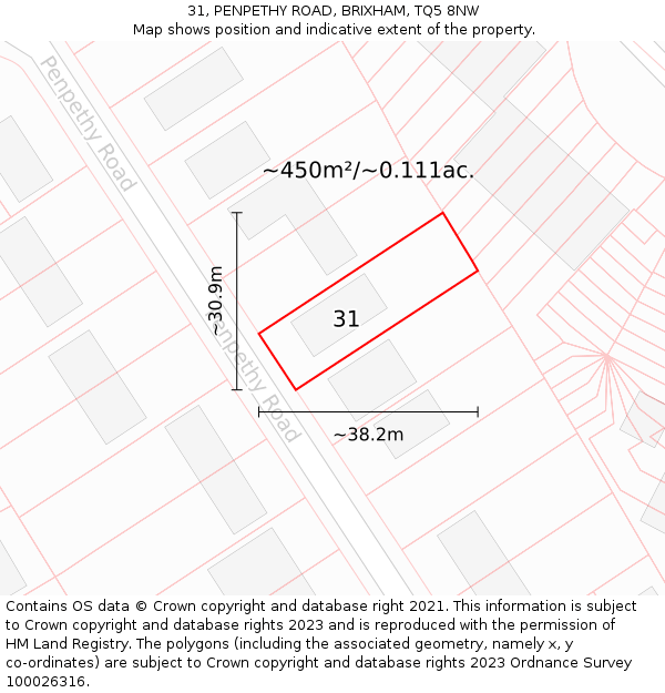 31, PENPETHY ROAD, BRIXHAM, TQ5 8NW: Plot and title map