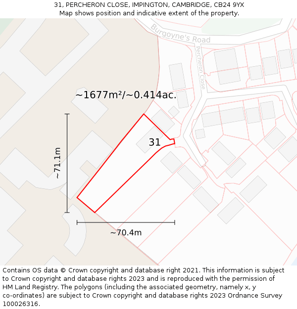 31, PERCHERON CLOSE, IMPINGTON, CAMBRIDGE, CB24 9YX: Plot and title map