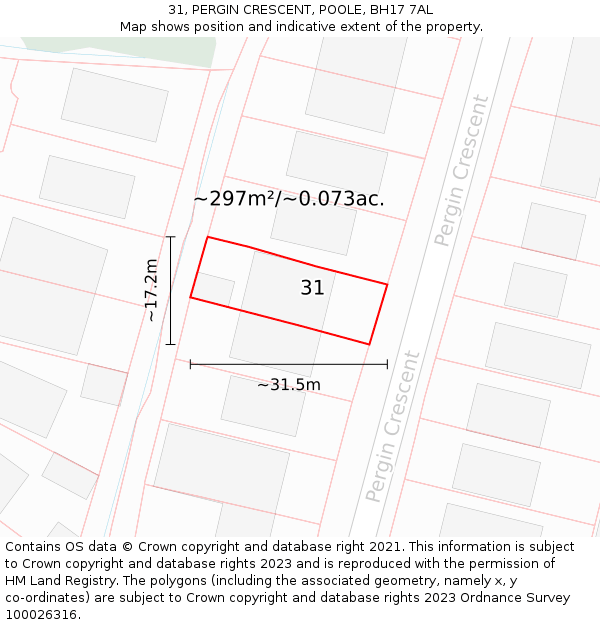 31, PERGIN CRESCENT, POOLE, BH17 7AL: Plot and title map