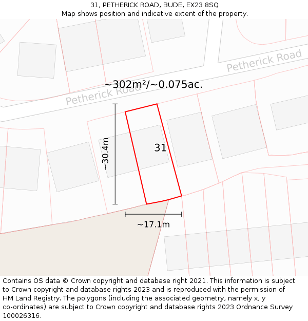 31, PETHERICK ROAD, BUDE, EX23 8SQ: Plot and title map