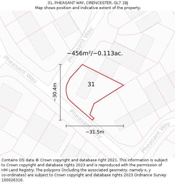 31, PHEASANT WAY, CIRENCESTER, GL7 1BJ: Plot and title map