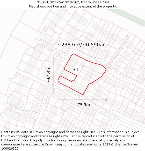 31, PHILDOCK WOOD ROAD, DERBY, DE22 4PH: Plot and title map