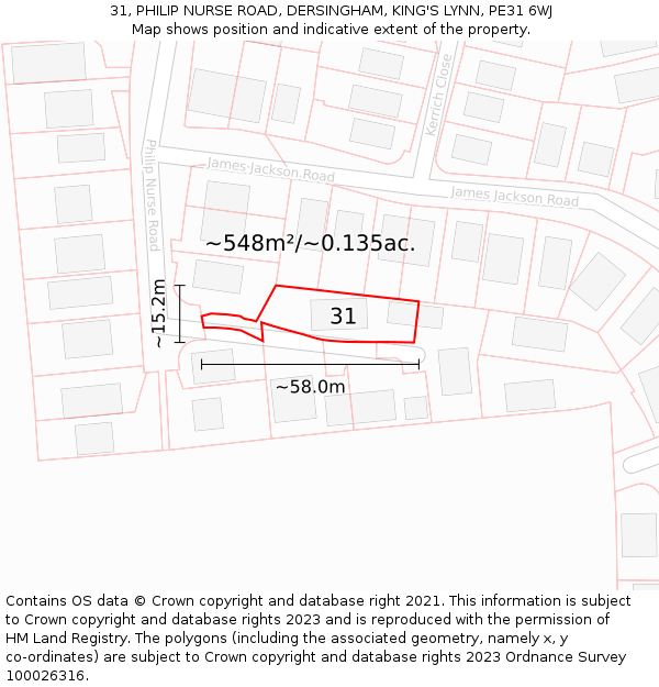 31, PHILIP NURSE ROAD, DERSINGHAM, KING'S LYNN, PE31 6WJ: Plot and title map